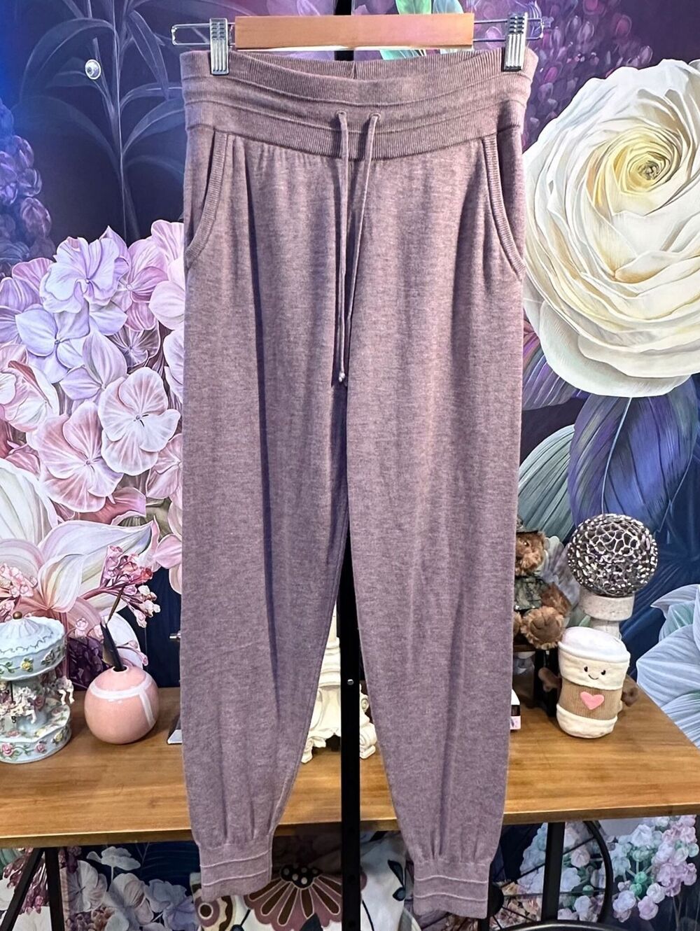 Lululemon S Cashmere Blend Knit Joggers Drawstring Lounge Athleisure Pants Taupe